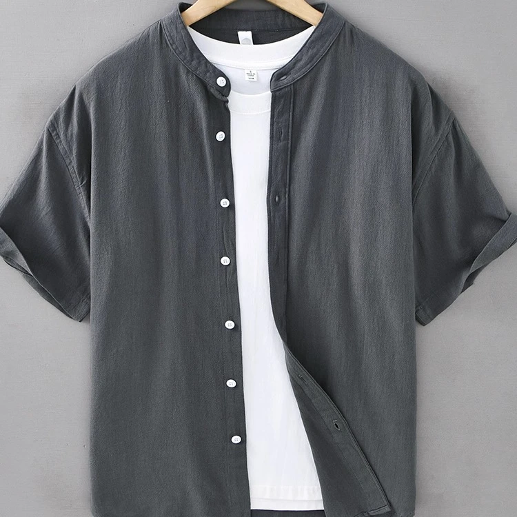 霍罗哈芬HOROHUVEN夏季纯棉短袖衬衫男宽松休闲薄款潮流工装衬衣