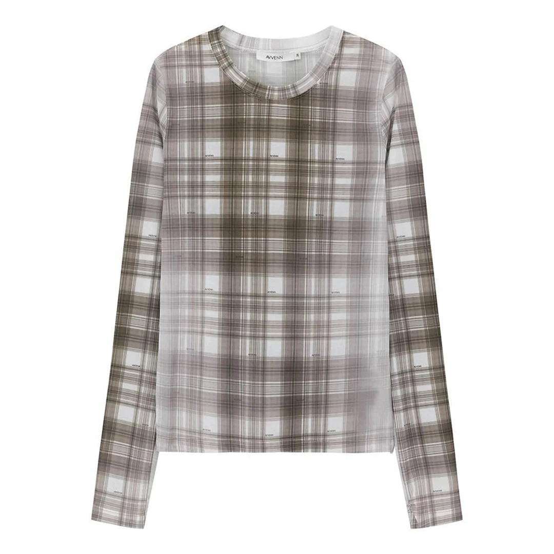 AVVENN设计师品牌渐变格纹打底衫休闲女 DSC买手店 DY5A34012