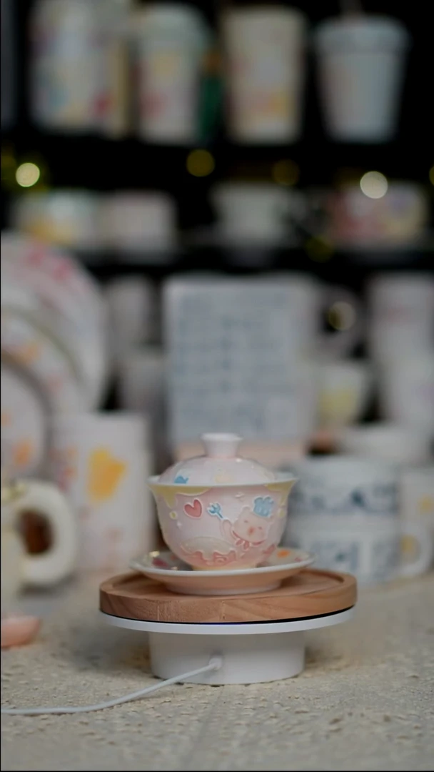 玉泥立体釉三才盖碗