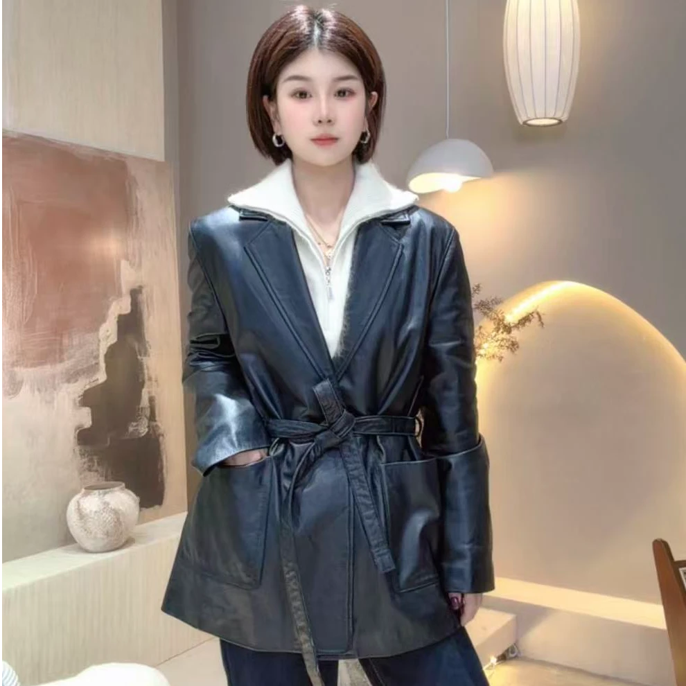 2555头层牛皮西装外套腰带女款外套