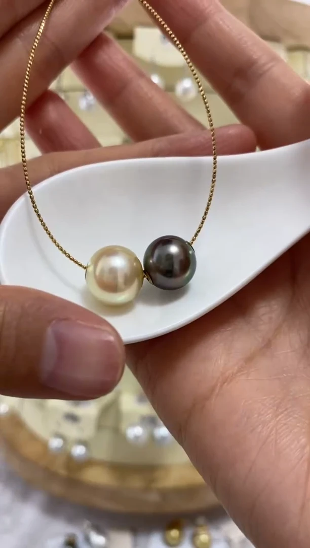 【闪购商品】海水珍珠套链18K金镶嵌大溪地+金珠