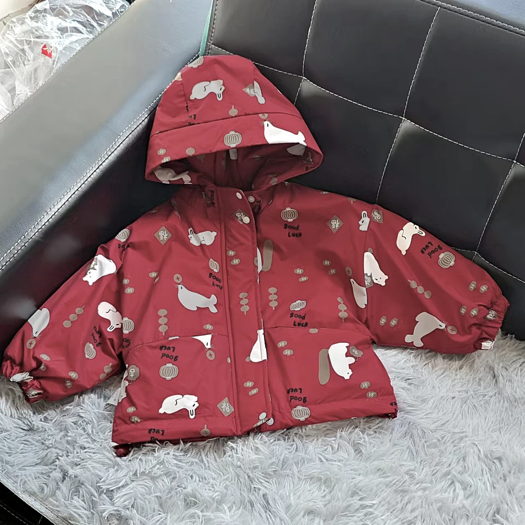 【杜邦三防】【加厚满印】婴儿冲锋衣带帽加绒冲锋衣套装卫衣秋冬