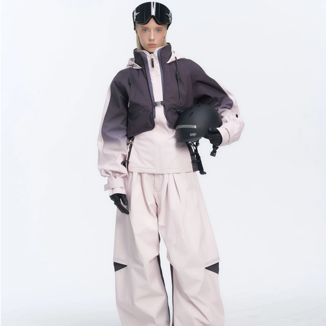 BCG渐变绑带芭蕾二合一滑雪服女套装保暖冲锋衣单板专业防风防水