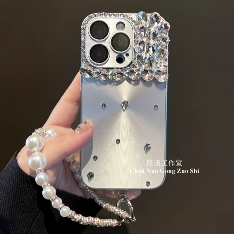 适用苹果/华为荣耀oppo/vivo小米手机壳16极光银闪钻手链防摔套女