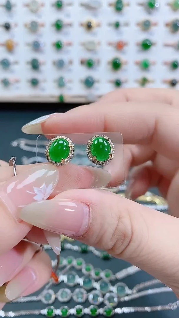 银S925镶嵌翡翠耳饰天然翡翠