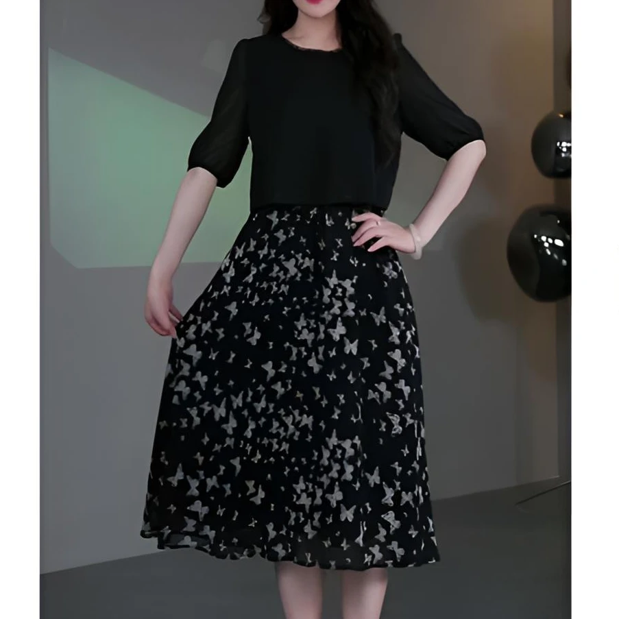 定制大码女装七分袖连衣裙ZB6843