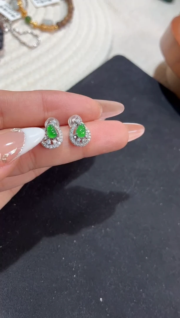 银S925镶嵌翡翠耳饰手链