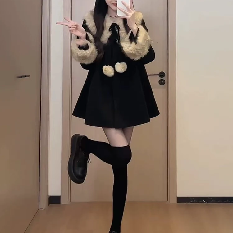 苏颜suyan《念到名字的拍》冬季套装气质小个子网红时尚黑色毛呢