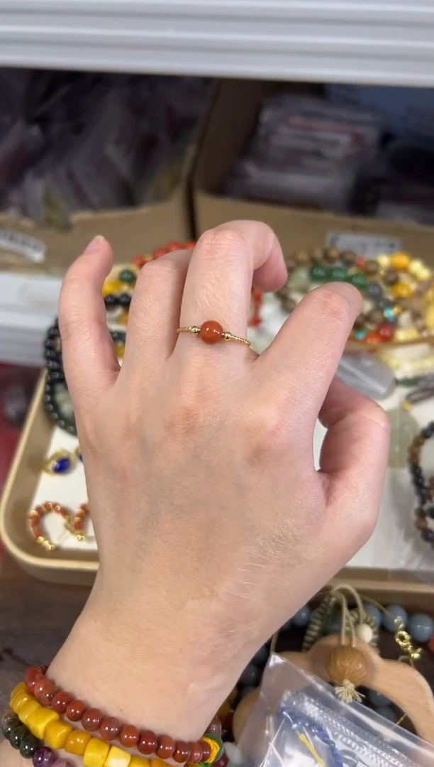 未镶嵌南红玛瑙戒指南红玛瑙小圆珠镶嵌款戒指[08]