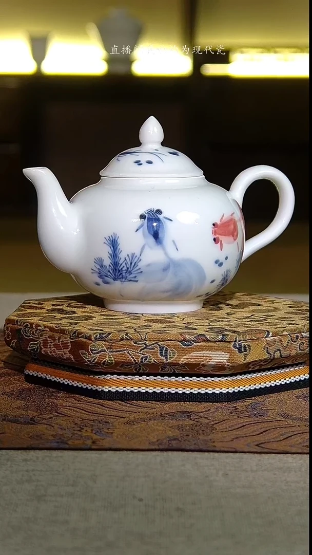 景德镇全手工青花金玉满堂茶壶