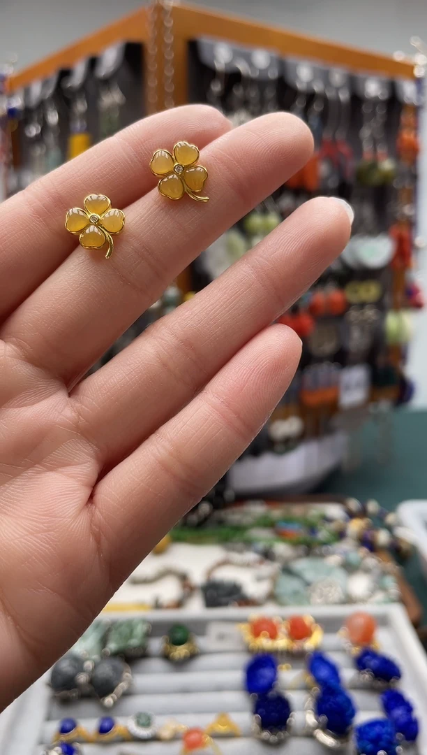 【闪购商品】和田玉耳饰银S925镶嵌饰品