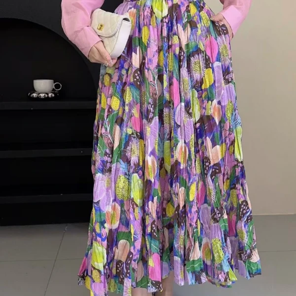 【娜娜家】复古碎花百褶印花半身裙2025夏款高腰显瘦气质甜美A字裙