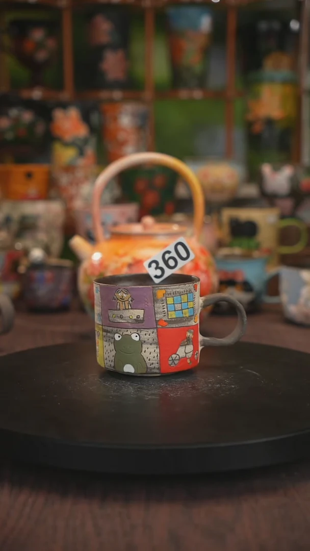 紫砂油画手绘釉下彩脏脏杯360