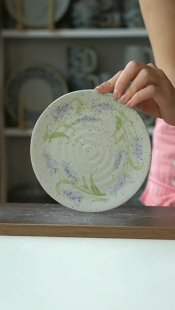 粗陶手绘薰衣草甜品盘16.5cm@7-7@
