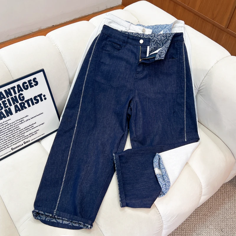 必魅大码洗水牛仔九分裤2025夏季新款法棍裤宽松大码女装55999