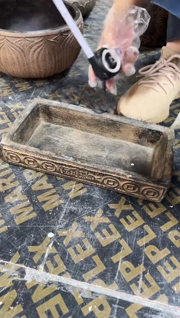 陶土【火山泥】金钱富贵汉砖盆