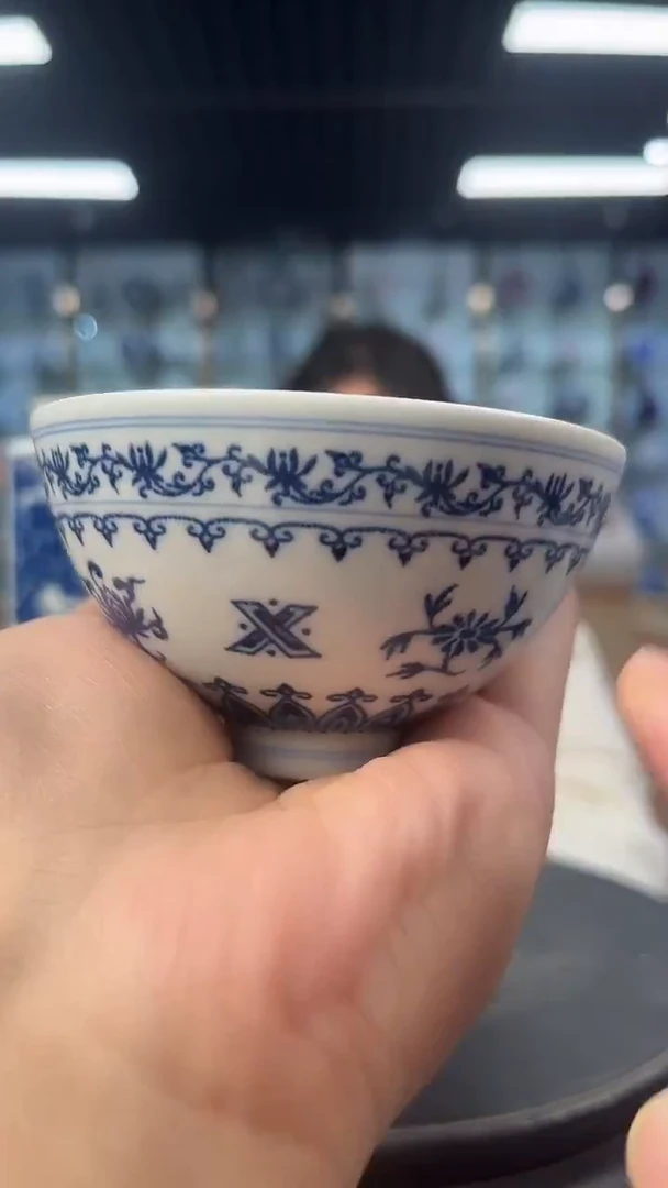 摆件瓷景德镇陶瓷青花鸡心杯