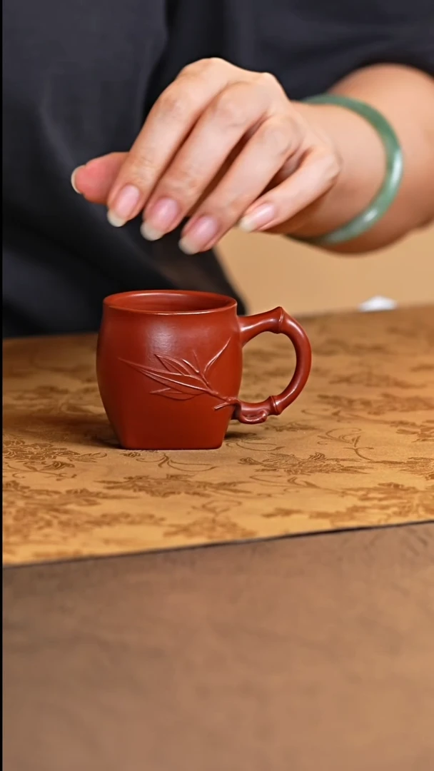 茶杯紫砂宜兴原矿紫砂天圆地方朱泥竹节主人杯