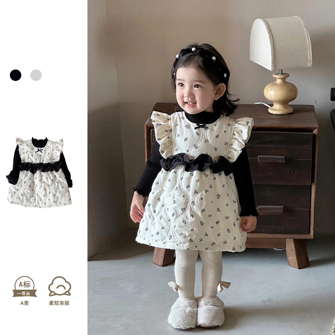 宝宝冬装洋气加绒背心裙女宝秋冬衣服可爱上衣连衣裙婴儿冬季套装