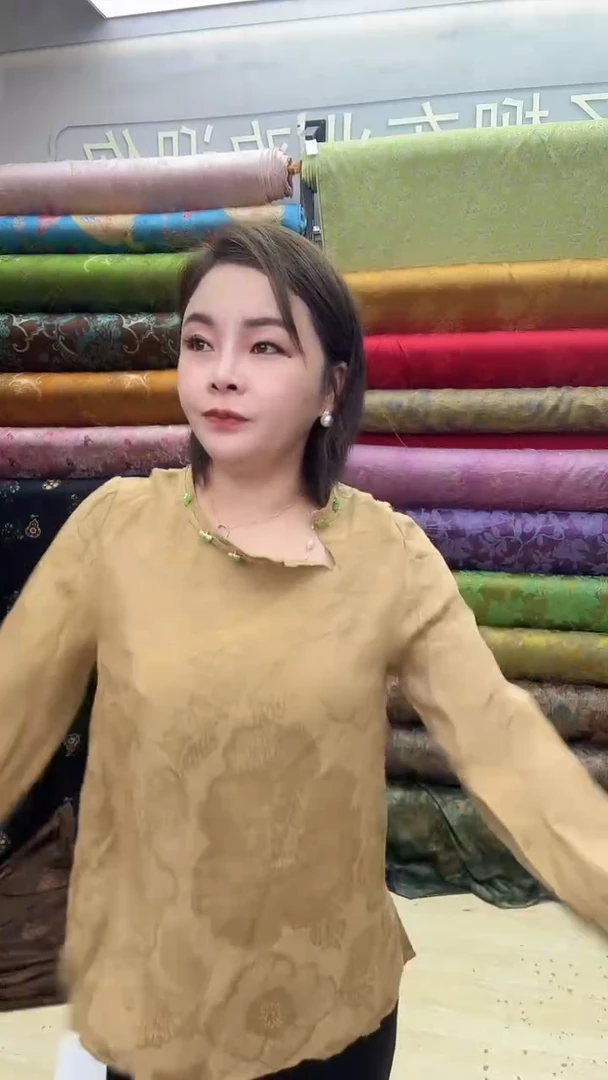 10号驼色植物丝衬衫M