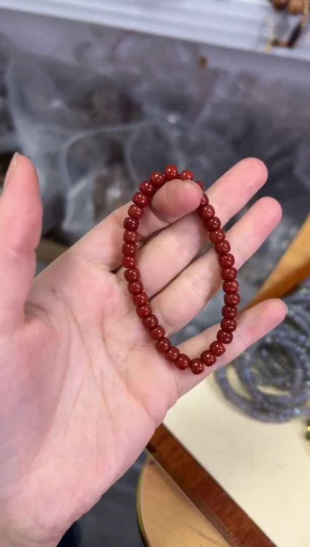 【闪购商品】玛瑙/玉髓手链未镶嵌柿子红小桶珠手链[0045]