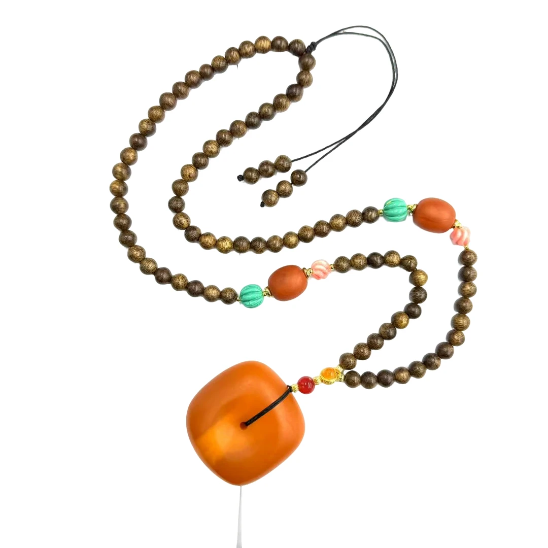 x709-国风设计款棕红平安扣DIY田黄玛瑙毛衣链-赠礼盒