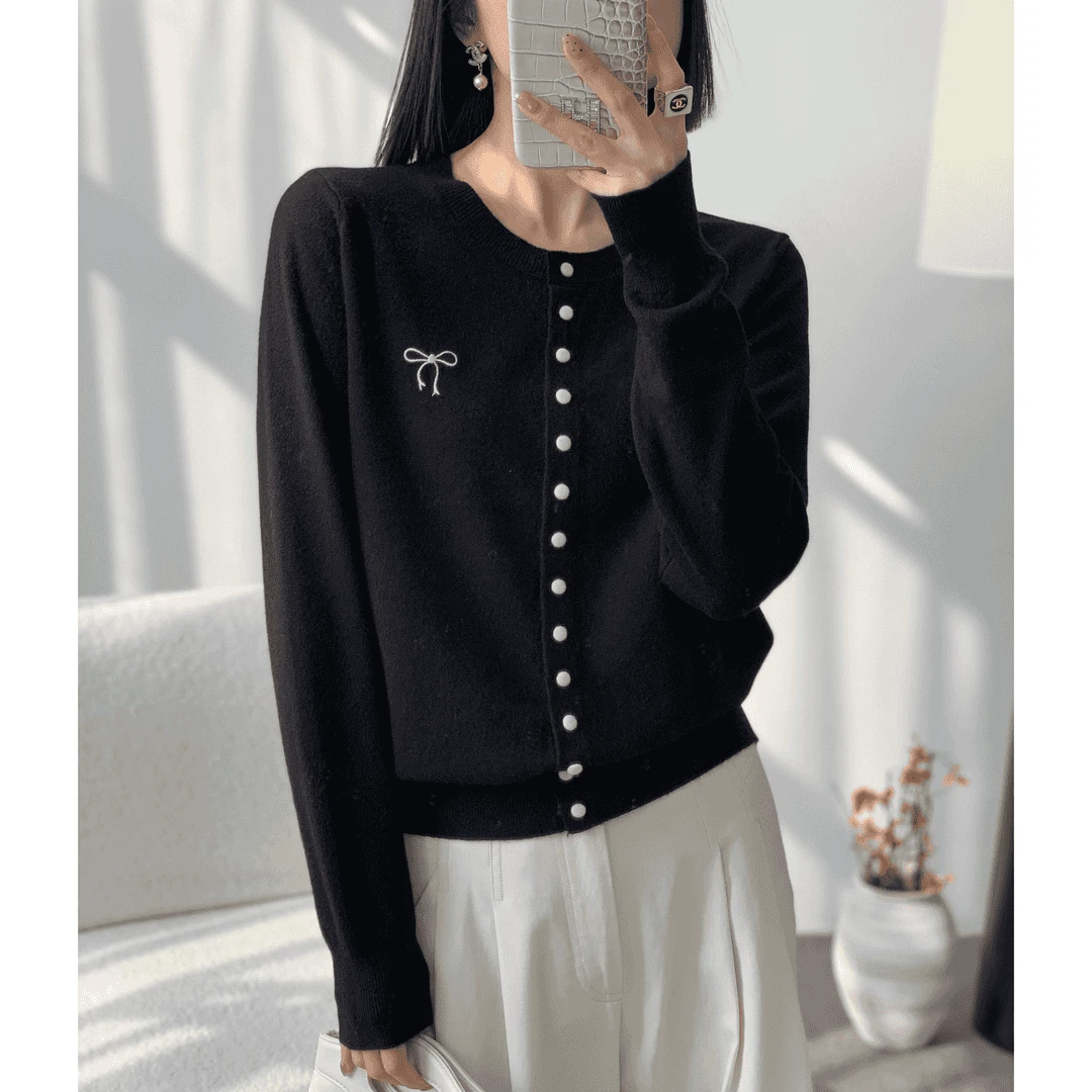 专柜蝴蝶结刺绣针织开衫女2025年早春新款设计感软糯毛衣外套上衣