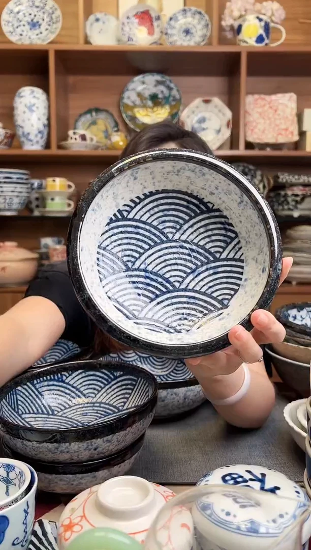 瓷片青海波17cm钵碗 加厚款