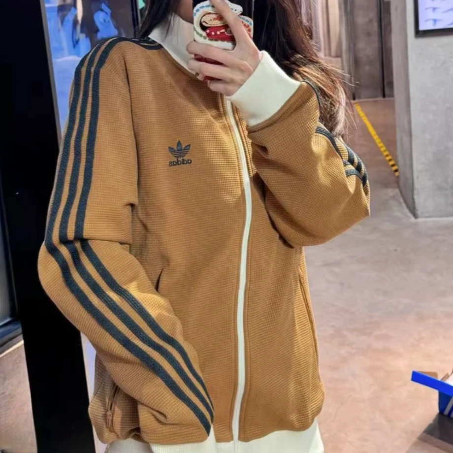 阿迪达斯三叶草欧若风时尚百搭复古华夫格运动夹克外套KB8952