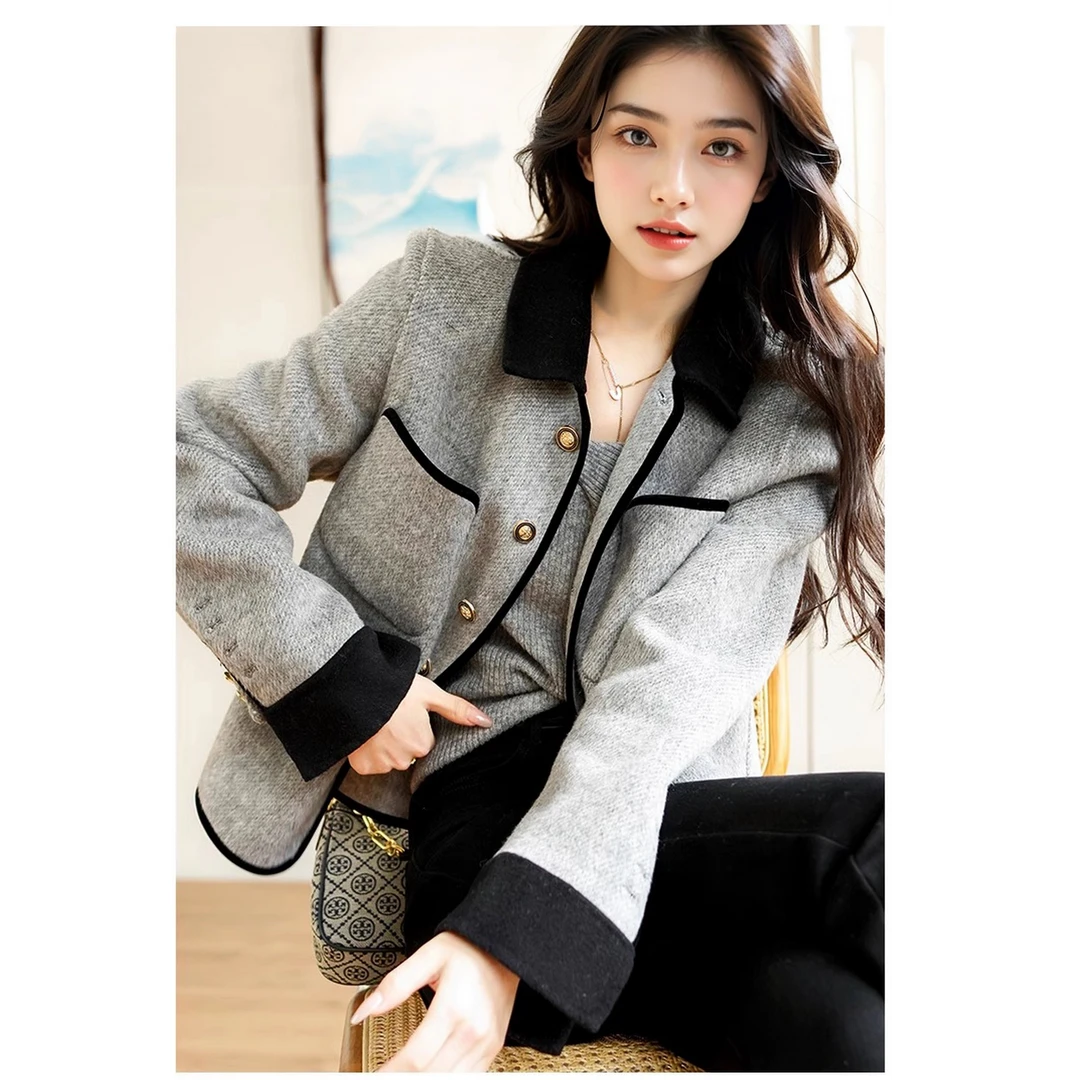 【小胖潇】航邦祺小香风短款斜纹双面呢羊毛外套BQY2505024