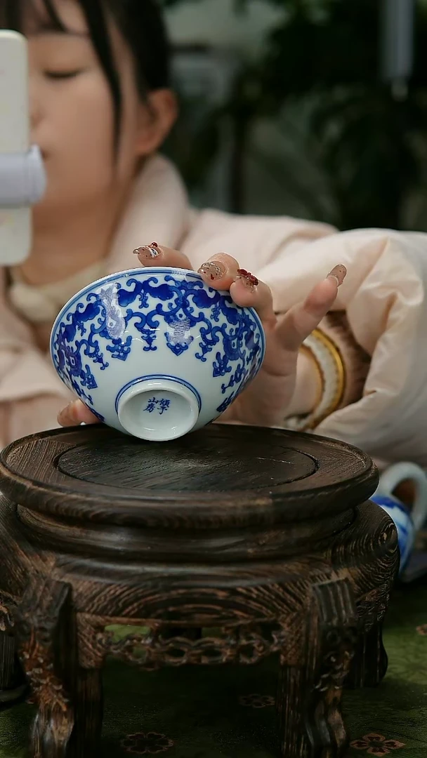 【闪购商品】037陶瓷供应链青花花卉纹画片斗笠杯