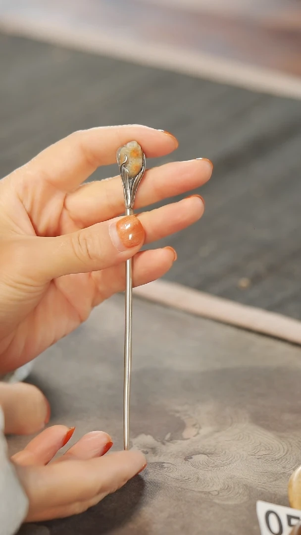 【闪购商品】玛瑙发簪银S925镶嵌267设计款花脉发簪