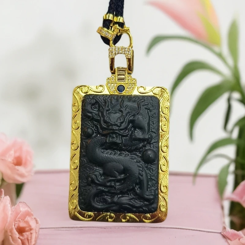 【梦梦专属】（证书+礼盒）S925银镶嵌和田玉墨玉龙牌吊坠【DD053150】