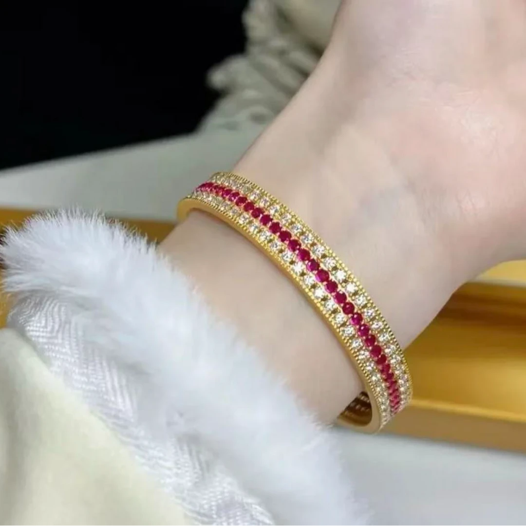 足银手镯 闪动蔷薇手镯时尚百搭轻奢玫瑰花窗气质简约金色彩色