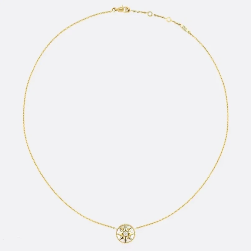 99新 DIOR/迪奥 ROSEDES VENTS黄金八芒星钻石白贝母罗盘项链
