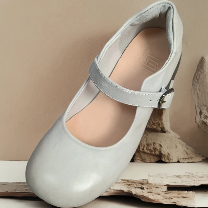 LAN&JIEREN兰嘉人春夏秋浅色水西马皮粗跟玛丽珍脚感舒适高跟鞋