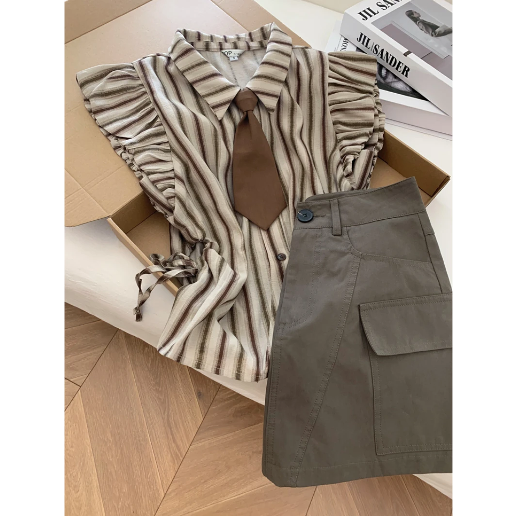 夏季穿搭一整套女装2025新款时尚学院风短袖上衣半身裙两件套装女