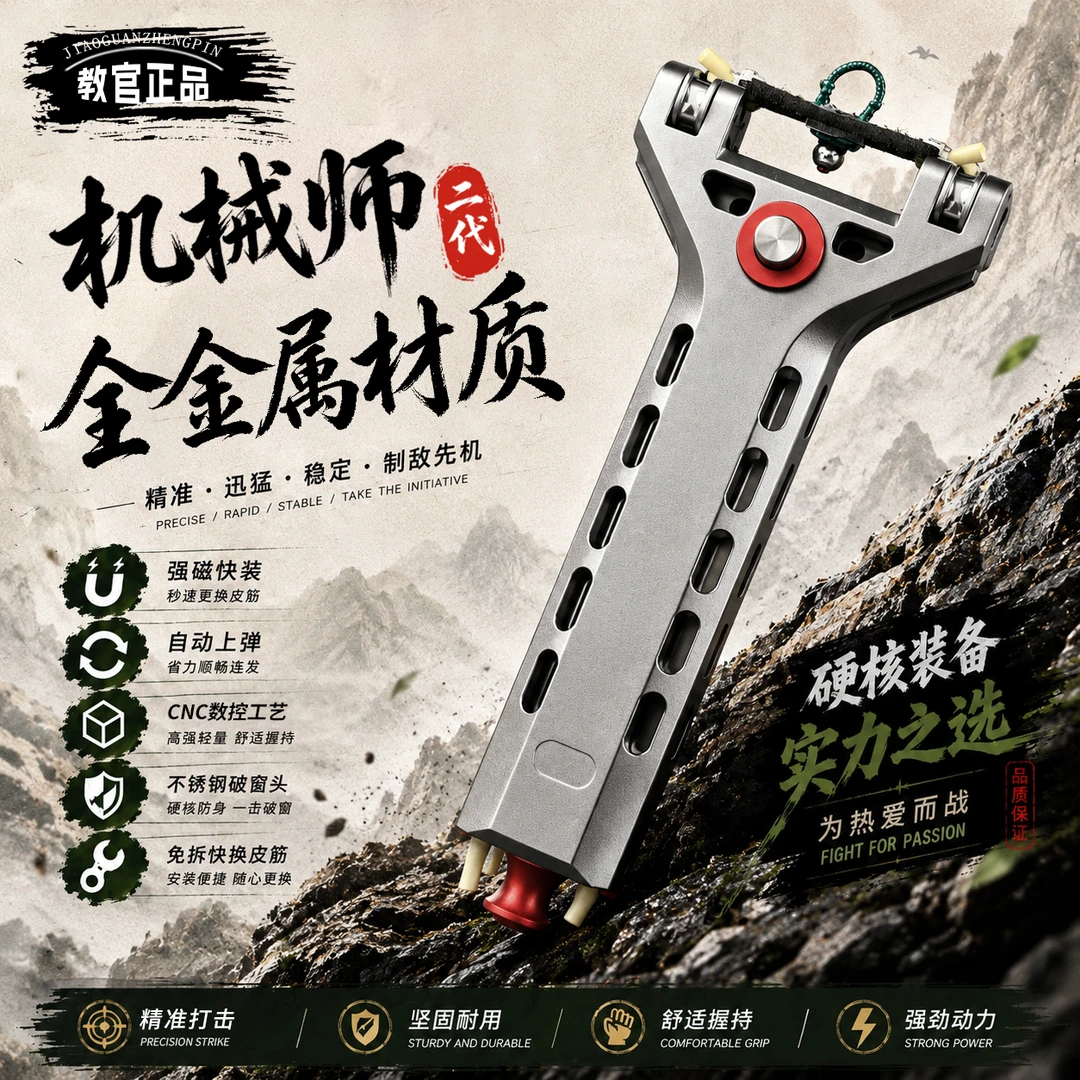 至臻机械师自动上弹高精度速射滑轮设计合法合规户外解压竞技弹弓