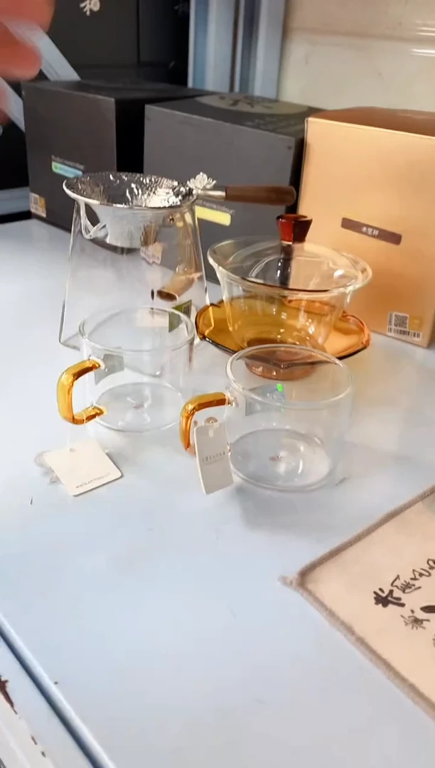 荷叶盖碗/琥珀色+瀚然琥珀+清禾杯琥珀+合金茶漏