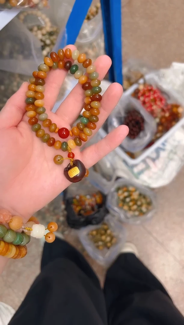 菩提根/象牙果吊坠敦煌浓郁算盘6乘8双圈手串手持