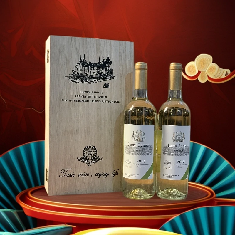 【双支木盒装】干白葡萄酒750ml 清爽12度 微醺助眠晚安酒 木盒送礼