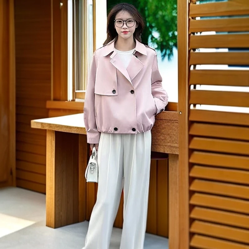 时尚洋气翻领法式春秋百搭秋装休闲短款风衣小个子女装长袖