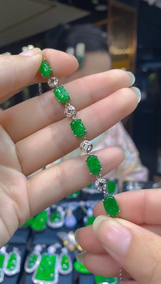 银S925镶嵌手链翡翠022(多样性发货发其一)