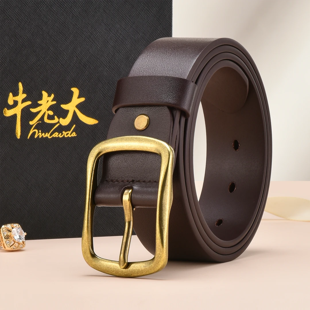 牛老大男士皮带真皮针扣腰带不锈钢扣头层牛皮纯铜扣休闲简约裤带