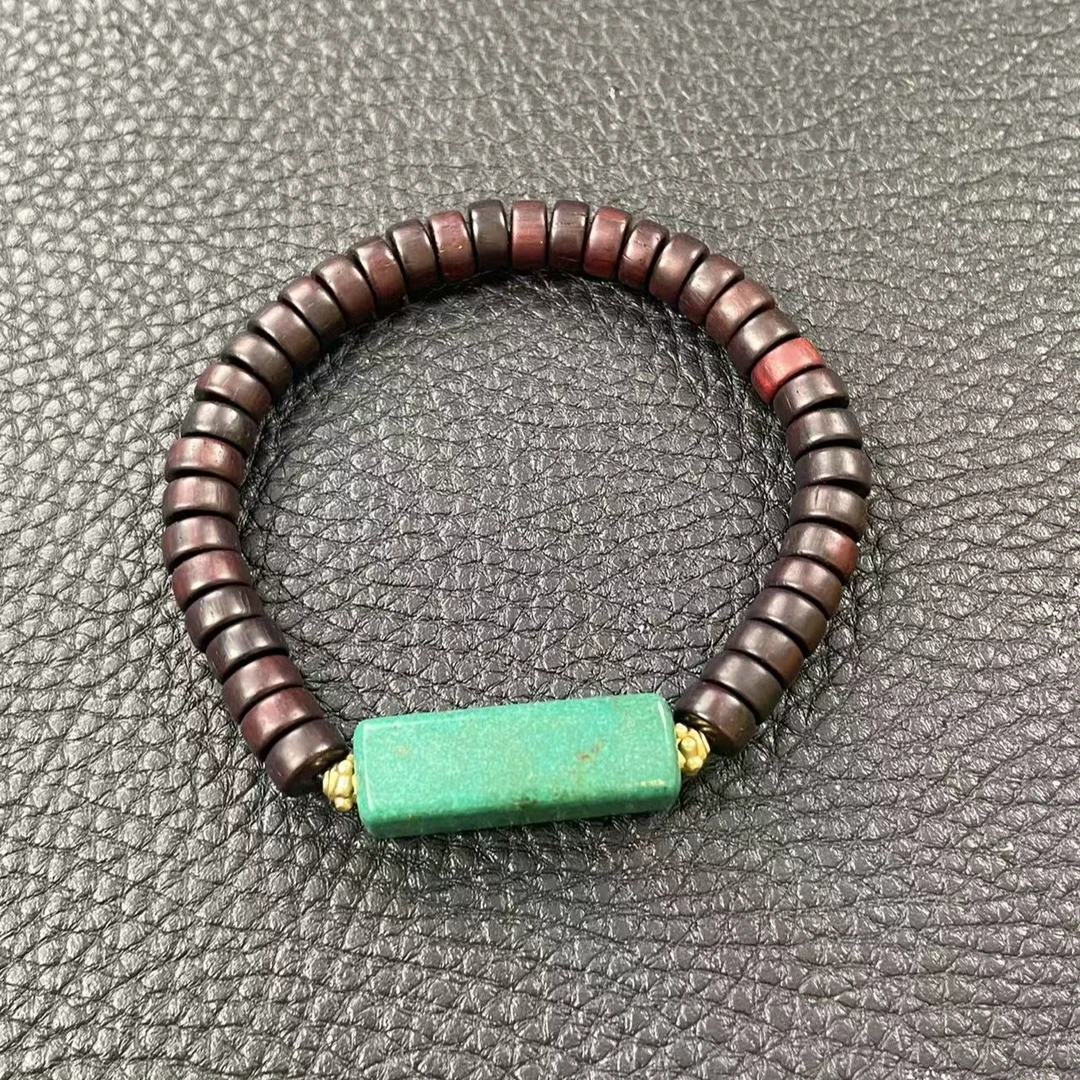 小叶紫檀平切珠 绿松石手串单圈新藏式 手串