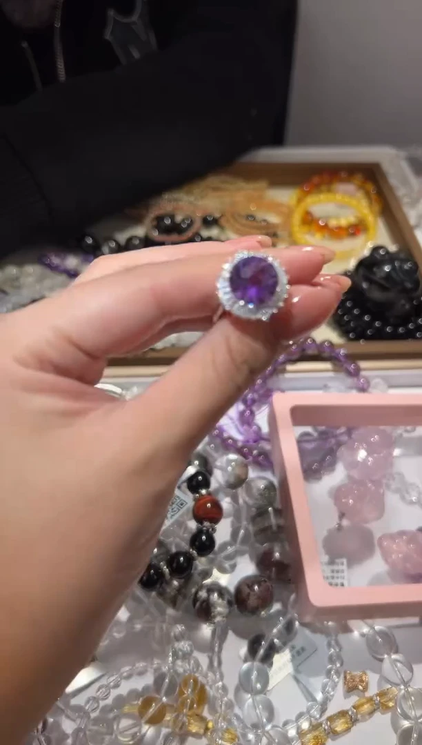 【闪购商品】紫晶戒指银S925镶嵌紫水晶烟花切戒指