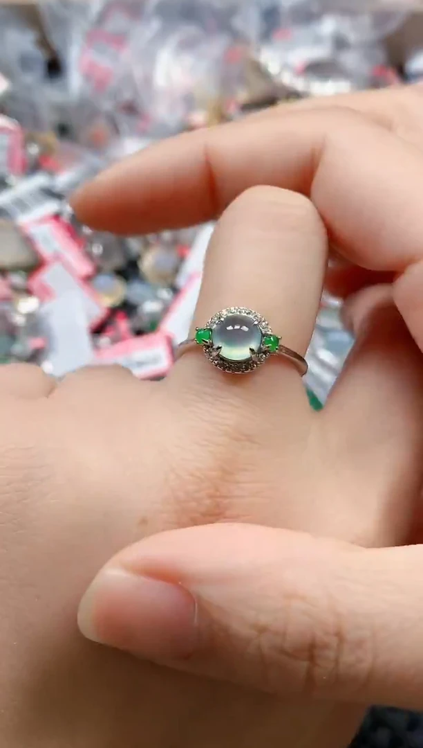 银S925镶嵌戒指翡翠天然A货缅甸翡翠