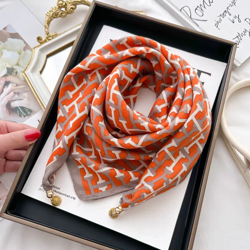 新款【 H橘调】70*70磁吸扣棉麻藏南高货重磅国风高端丝巾-H12