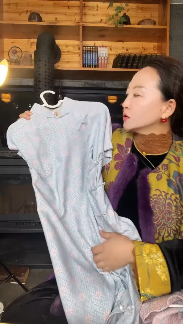 蓝色旗袍中码XL码  粉青