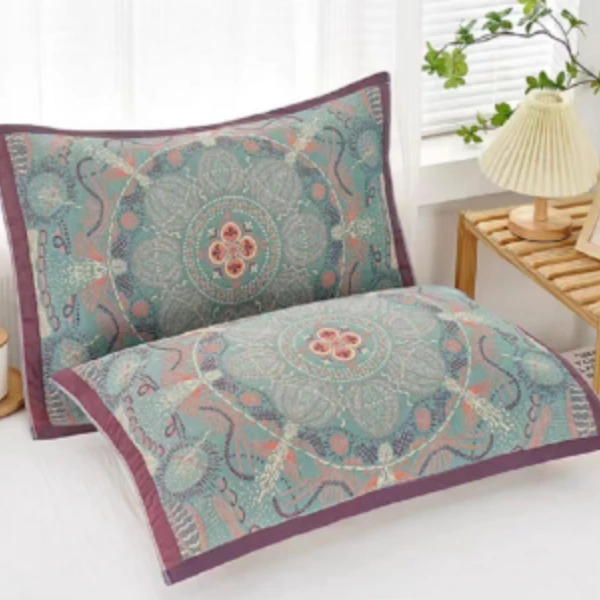 【枕巾-欧花-蓝】 52*78cm高密纱布枕巾柔软高档透气